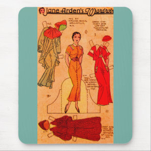 1930s Jane Arden paper doll blue dress red dress Mouse Pad