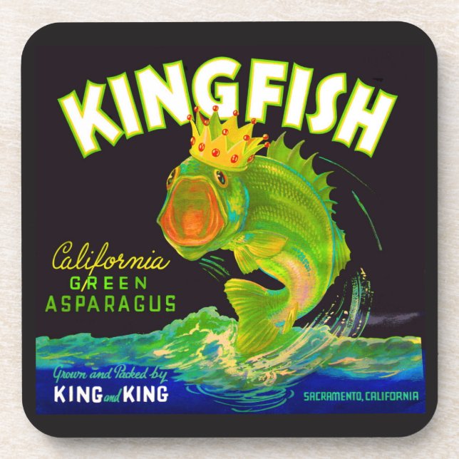 1930s Kingfish asparagus crate label Beverage Coaster (Front)