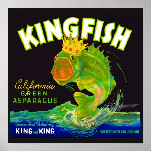 1930s Kingfish asparagus crate label Poster