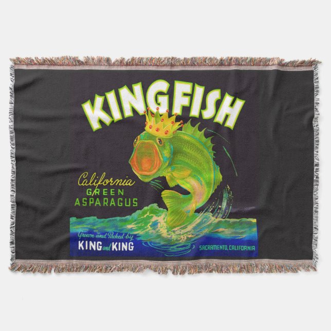 1930s Kingfish asparagus crate label Throw Blanket (Front)