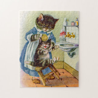 1930s kitty mama washes her kitten jigsaw puzzle