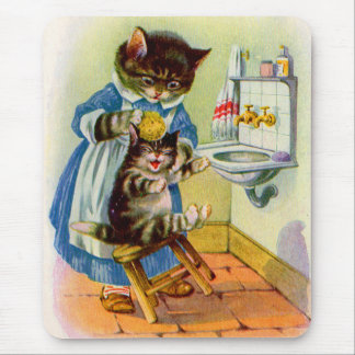 1930s kitty mama washes her kitten mouse pad