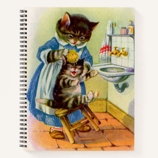 1930s kitty mama washes her kitten notebook