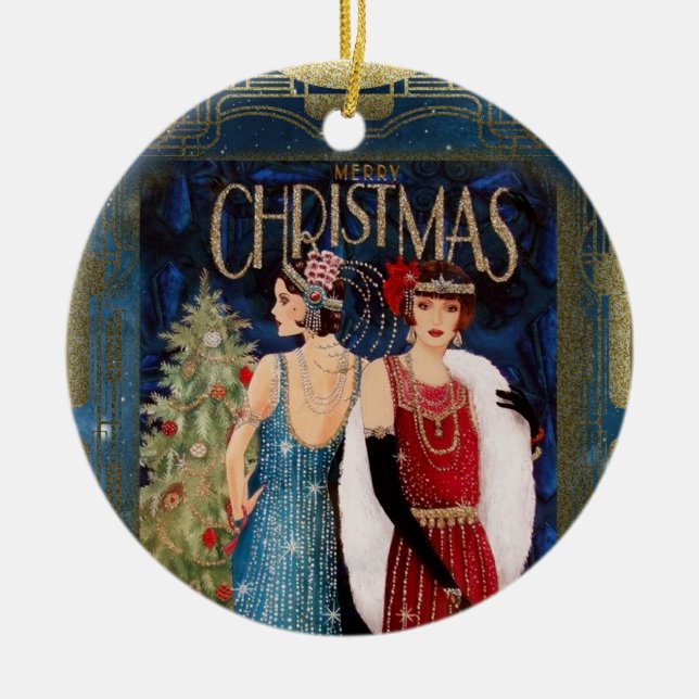 1930's Ladies Christmas Art       Ceramic Ornament (Front)