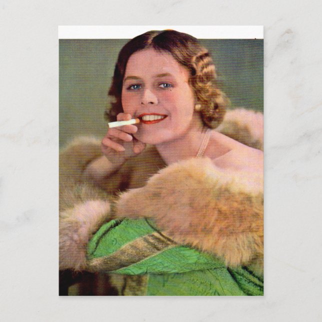 1930s lady smoker postcard (Front)
