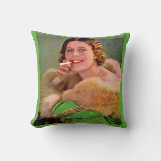 1930s lady smoker print throw pillow