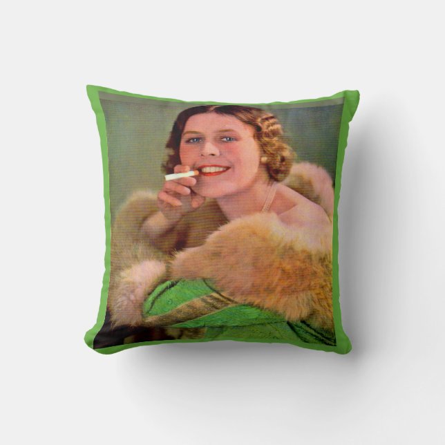 1930s lady smoker print throw pillow (Front)
