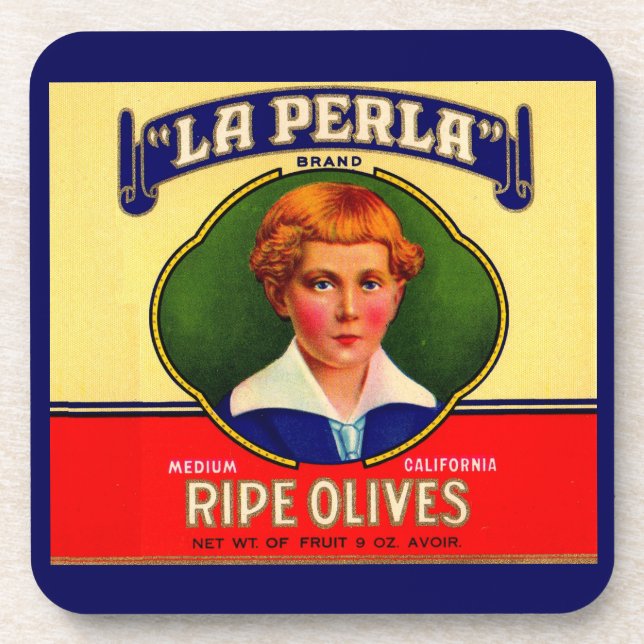 1930s LaPerla Olives label Beverage Coaster (Front)