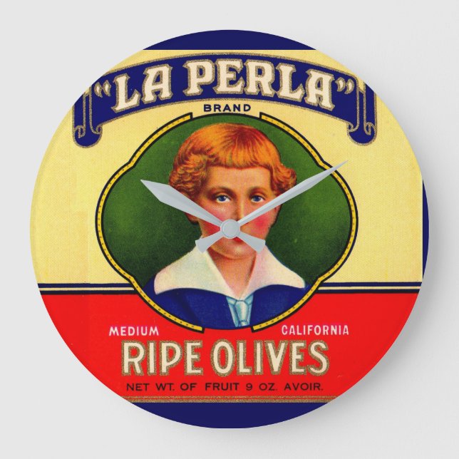 1930s LaPerla Olives label Large Clock (Front)