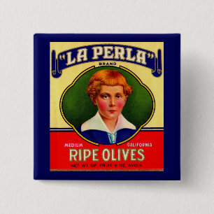 1930s LaPerla Olives label Pinback Button