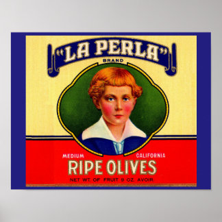 1930s LaPerla Olives label Poster