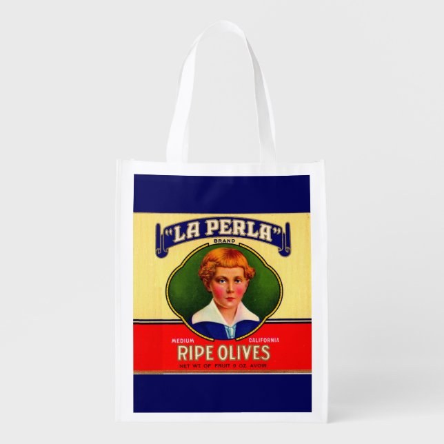 1930s LaPerla Olives label print Grocery Bag (Front)