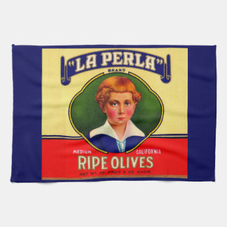 1930s LaPerla Olives label print Towel