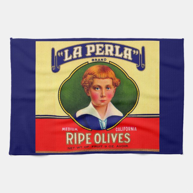 1930s LaPerla Olives label print Towel (Horizontal)