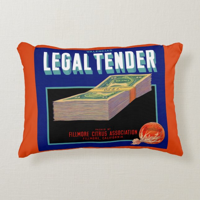 1930s Legal Tender orange crate label Accent Pillow (Front)