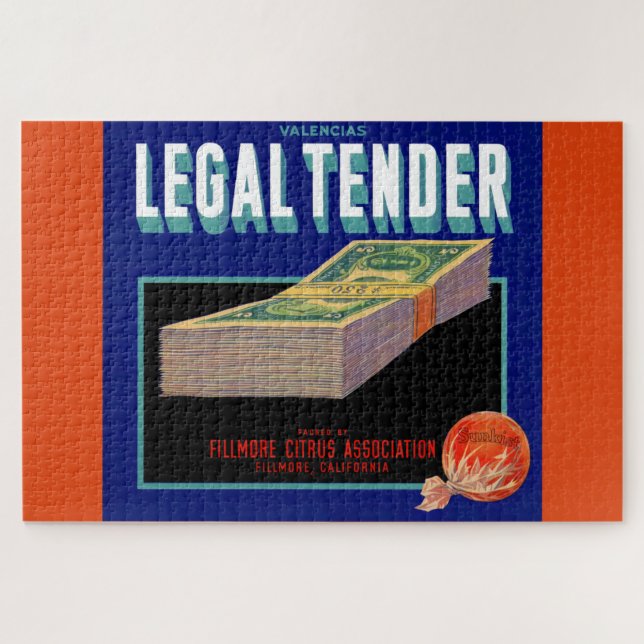 1930s Legal Tender orange crate label Jigsaw Puzzle (Horizontal)