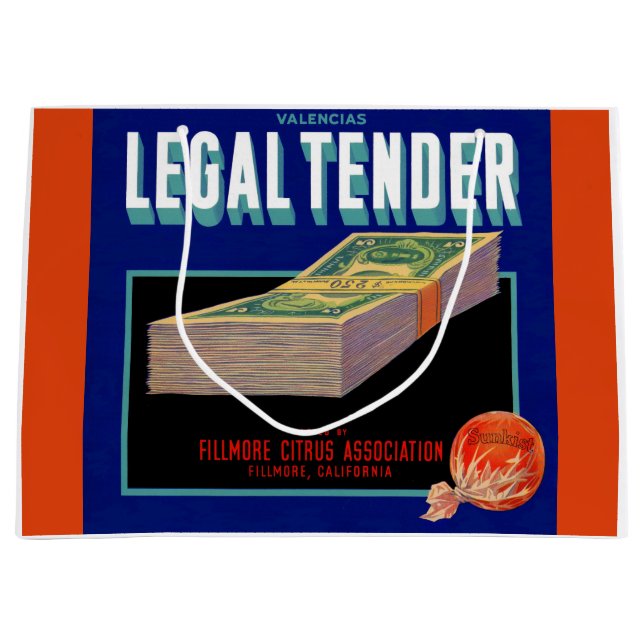 1930s Legal Tender orange crate label Large Gift Bag (Front)