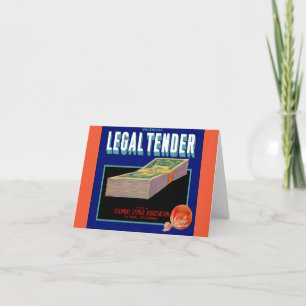 1930s Legal Tender orange crate label Note Card