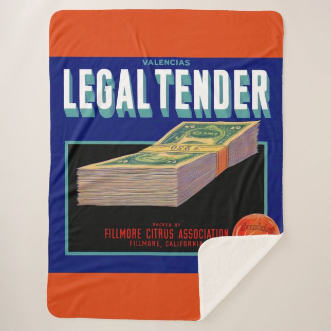 1930s Legal Tender orange crate label Sherpa Blanket (Front)