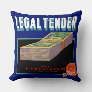 1930s Legal Tender orange crate label Throw Pillow