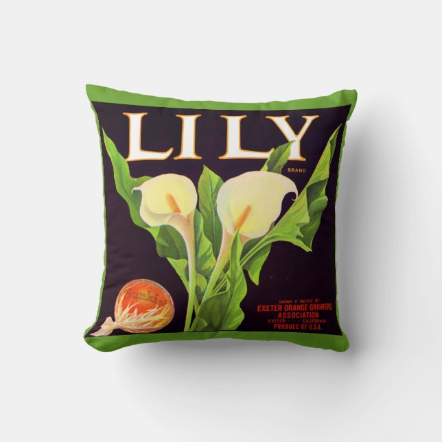 1930s Lily orange crate label print Throw Pillow (Front)