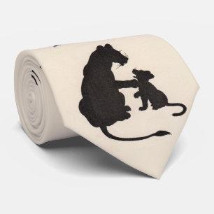 1930s lioness and cub silhouette print neck tie