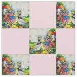 1930s mama kitty and baby kitty visit ducks prrint fabric