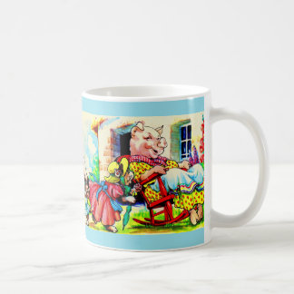 1930s mama kitty and baby kitty visit pig coffee mug
