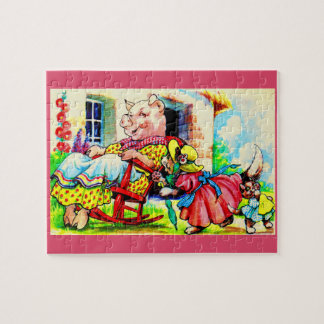1930s mama kitty and baby kitty visit pig jigsaw puzzle