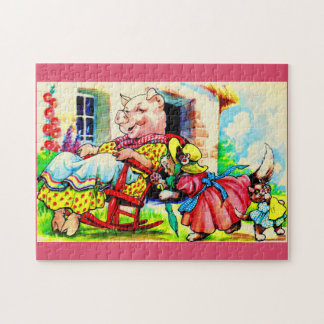 1930s mama kitty and baby kitty visit pig jigsaw puzzle