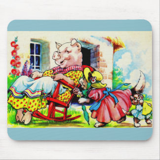 1930s mama kitty and baby kitty visit pig mouse pad