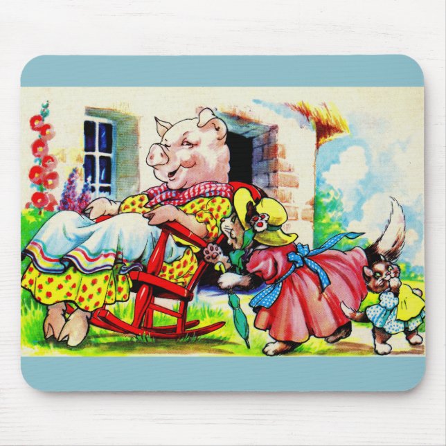 1930s mama kitty and baby kitty visit pig mouse pad (Front)