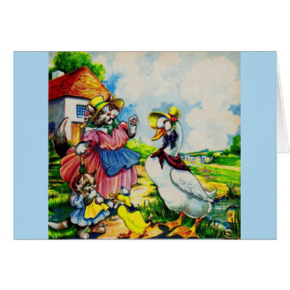 1930s mama kitty cat and baby kitty visit ducks cards