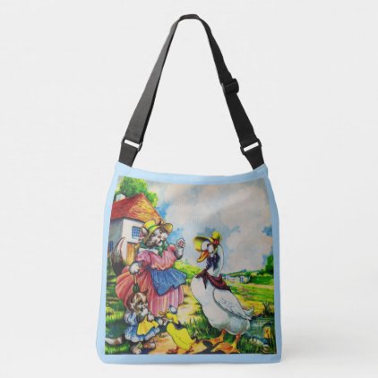 1930s mama kitty cat and baby kitty visit ducks crossbody bag