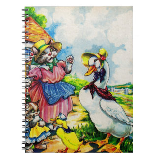 1930s mama kitty cat and baby kitty visit ducks notebook