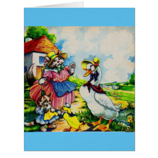1930s mama kitty cat and baby kitty visit ducks po cards
