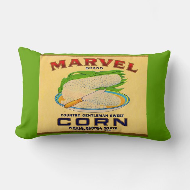 1930s Marvel canned corn label print Lumbar Pillow (Front)