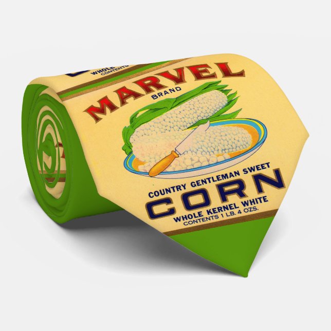 1930s Marvel canned corn label print Neck Tie (Rolled)