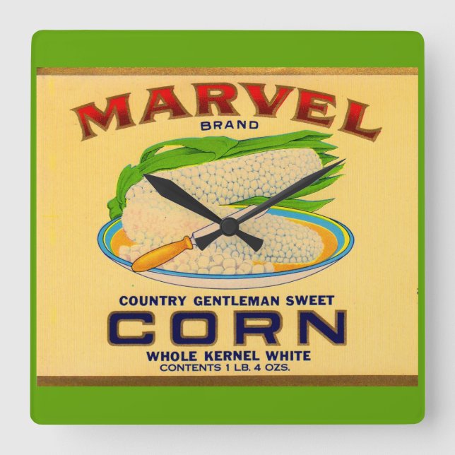 1930s Marvel canned corn label Square Wall Clock (Front)