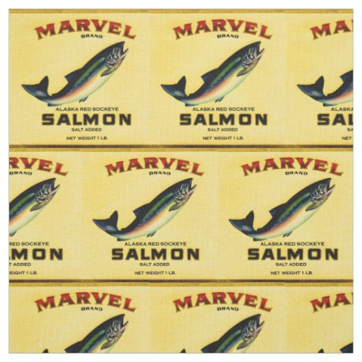 1930s Marvel salmon can label print Fabric
