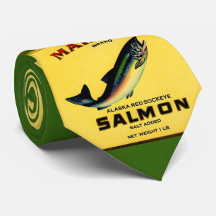 1930s Marvel salmon can label print Neck Tie