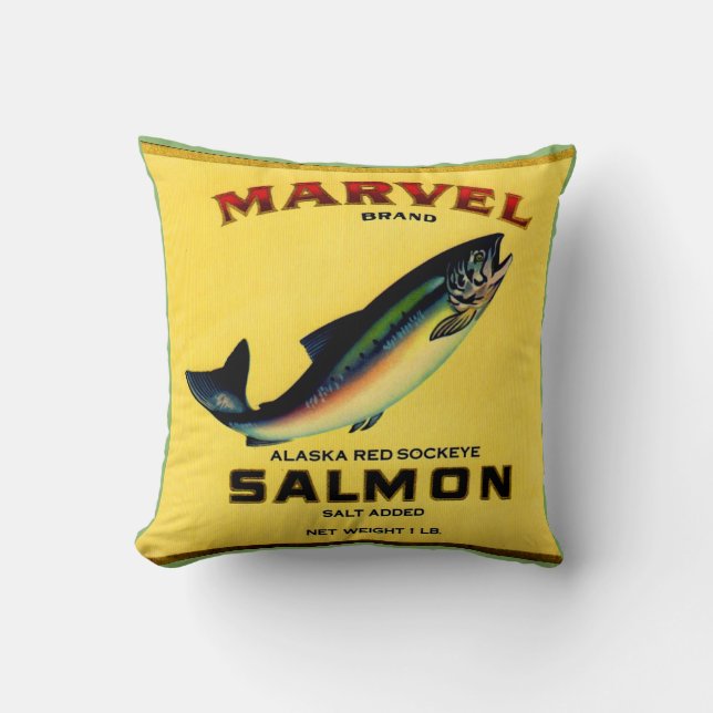 1930s Marvel salmon can label print Throw Pillow (Front)