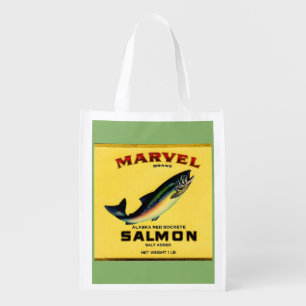 1930s Marvel salmon can label Reusable Grocery Bag