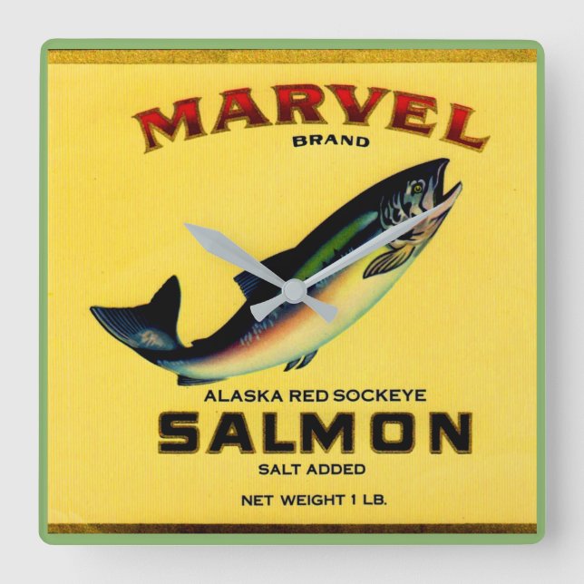 1930s Marvel salmon can label Square Wall Clock (Front)