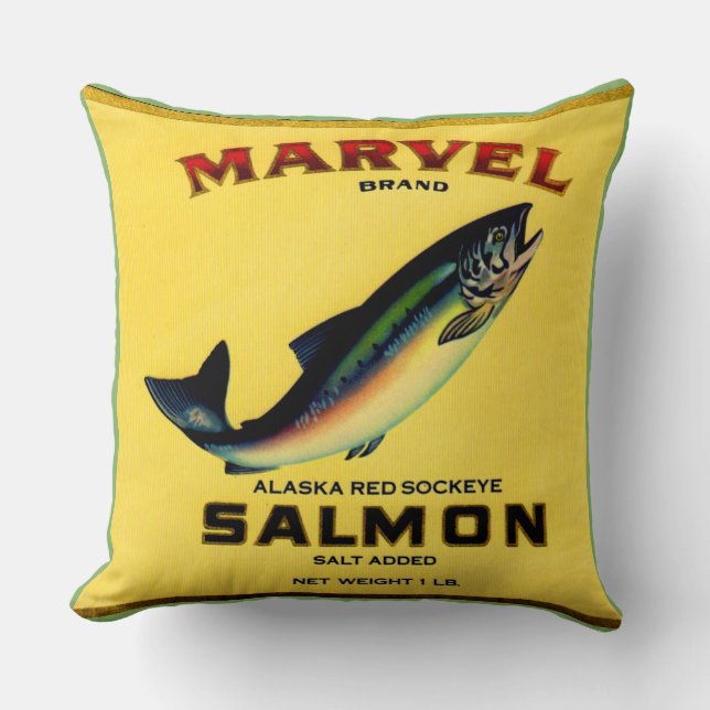 1930s Marvel salmon can label Throw Pillow (Front)