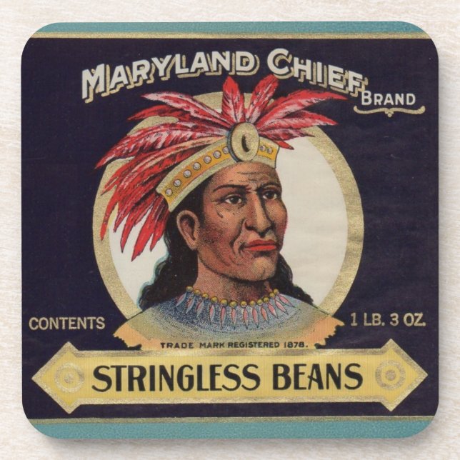 1930s Maryland Chief Stringless Beans label Drink Coaster (Front)