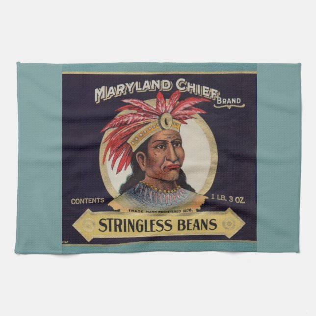 1930s Maryland Chief Stringless Beans label Kitchen Towel (Horizontal)
