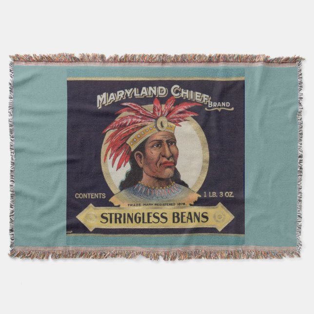 1930s Maryland Chief Stringless Beans label Throw Blanket (Front)