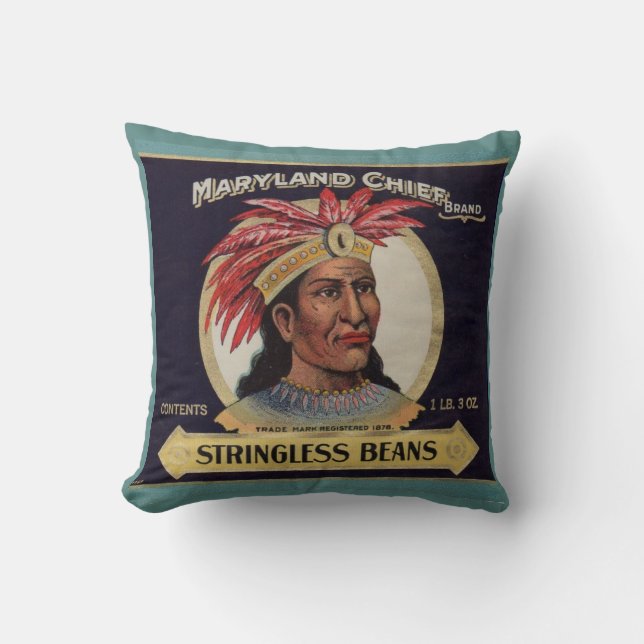1930s Maryland Chief Stringless Beans label Throw Pillow (Front)