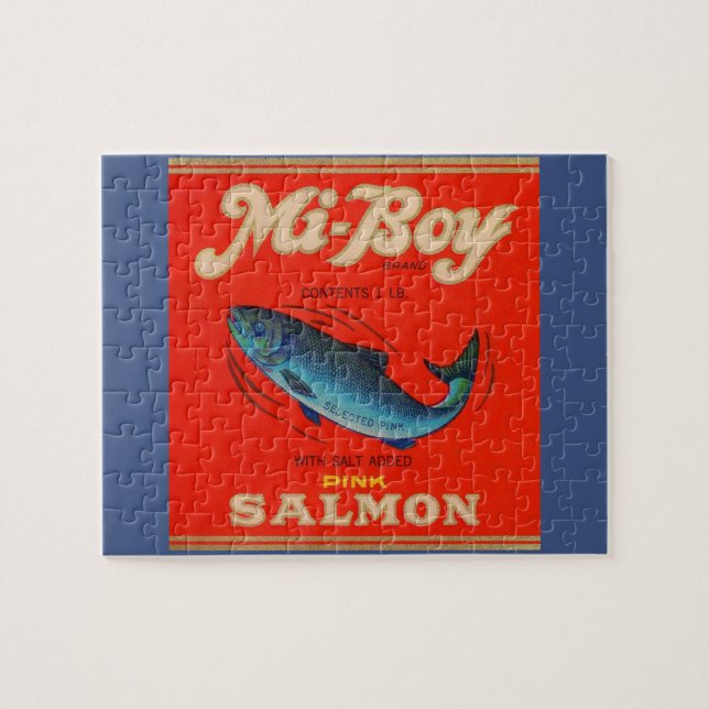 1930s Mi-Boy pink salmon can label Jigsaw Puzzle (Horizontal)